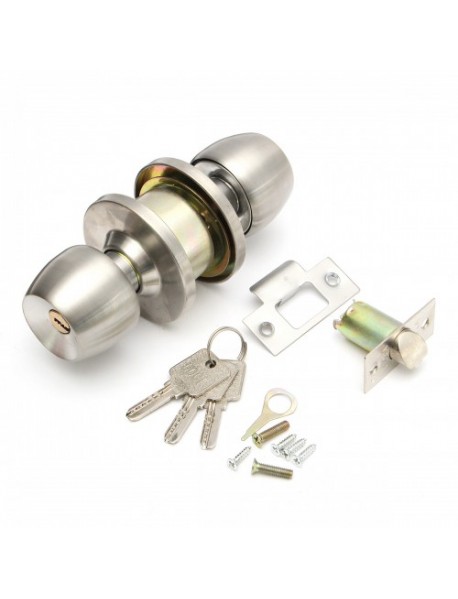 Stainless Steel Round Door Knobs Handle Entrance Interior Passage Lock Entry with Key