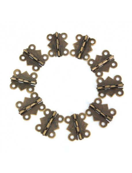 10 pcs Cabinet Door Cupboard Box Hinges 4 Holes Vintage Bronze Tone Butterfly