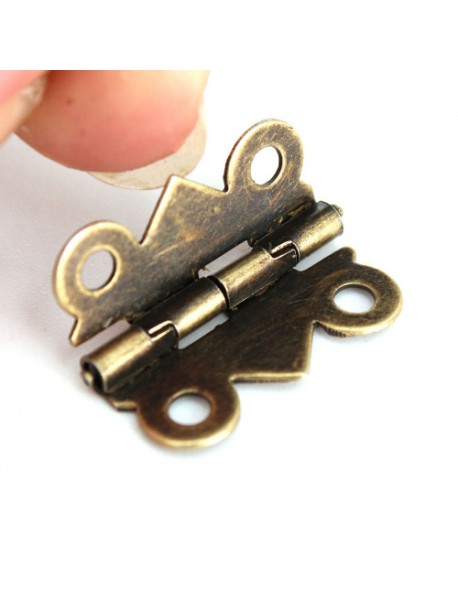 10 pcs Cabinet Door Cupboard Box Hinges 4 Holes Vintage Bronze Tone Butterfly