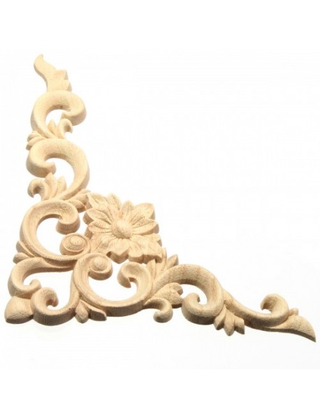 Wood Applique Oak Carving Corner Furniture Frame Onlay Unpainted Decor 20x15cm