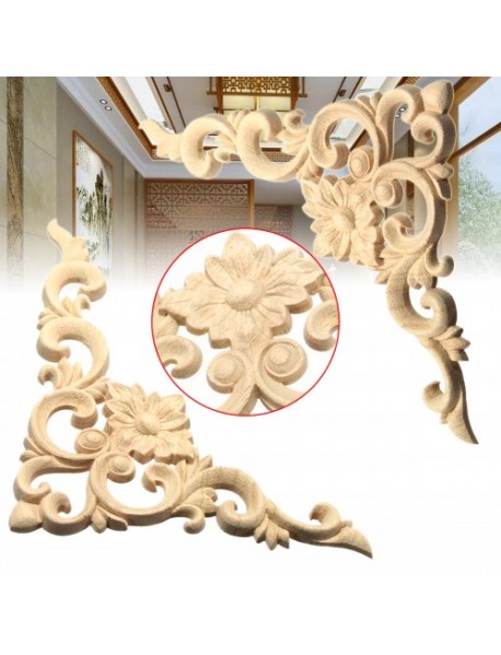 Wood Applique Oak Carving Corner Furniture Frame Onlay Unpainted Decor 20x15cm