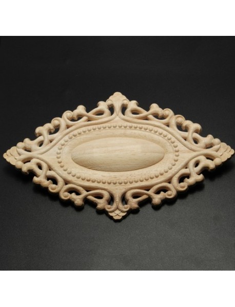 Wood Carving Applique Unpainted Flower Applique Furniture Cabinet Onlay Decoration 25x15cm