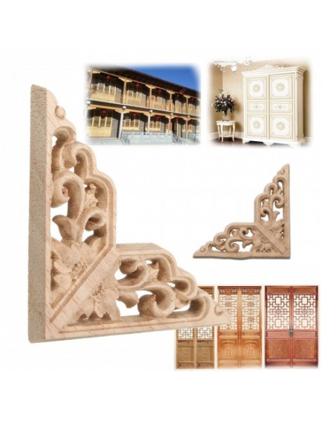 Wood Carving Applique Unpainted Onlay Door Corner Cabinet Furniture Woodcarving Decor 8x8cm