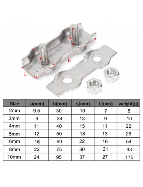 2-10mm 304 Stainless Steel Duplex Wire Rope Clip Grip Cable Clamp