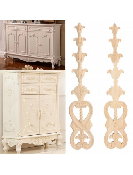 Wood Carving Applique Unpainted Flower Onlay Decal Furniture Cabinet Door Decor 36x7cm