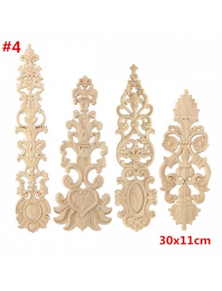 Wood Carving Applique Unpainted Flower Applique Door Decoration Onlay Furniture Cabinet 4 Patterns